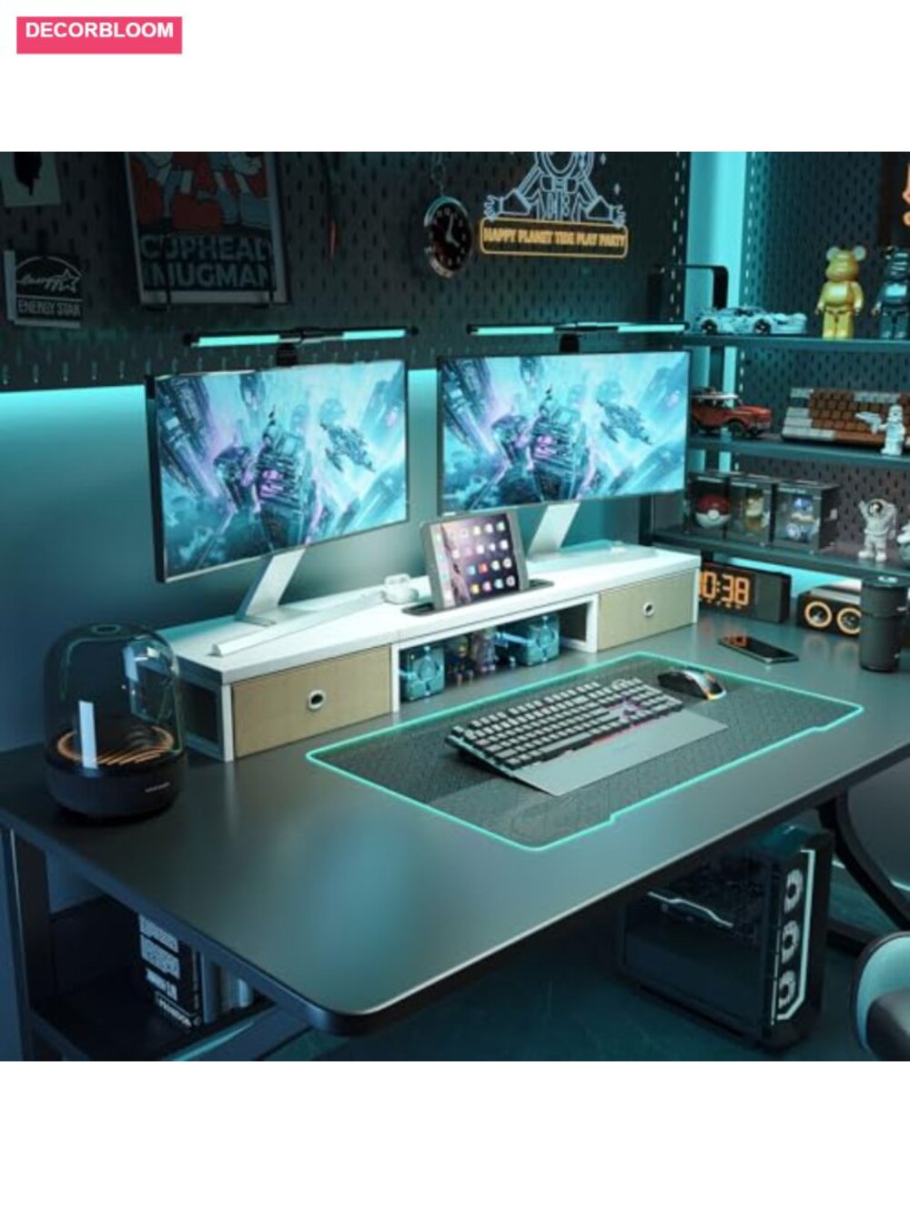 39 Inch Dual Monitor Stand Riser with 2 Drawers, Ergonomic Computer Desk - Picture 3 of 6